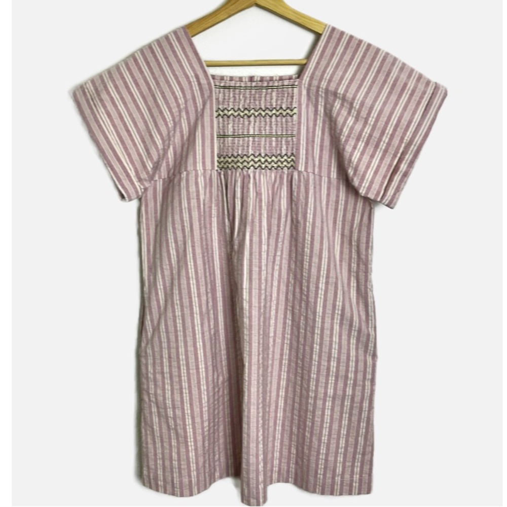 Zara smocked trapeze cut striped dress 11-12